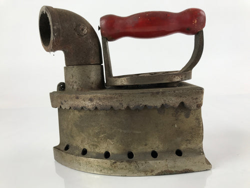 Antique 1900 Japanese Sad Iron Charcoal Chimney Wood Handle Cherry Blossom JK687