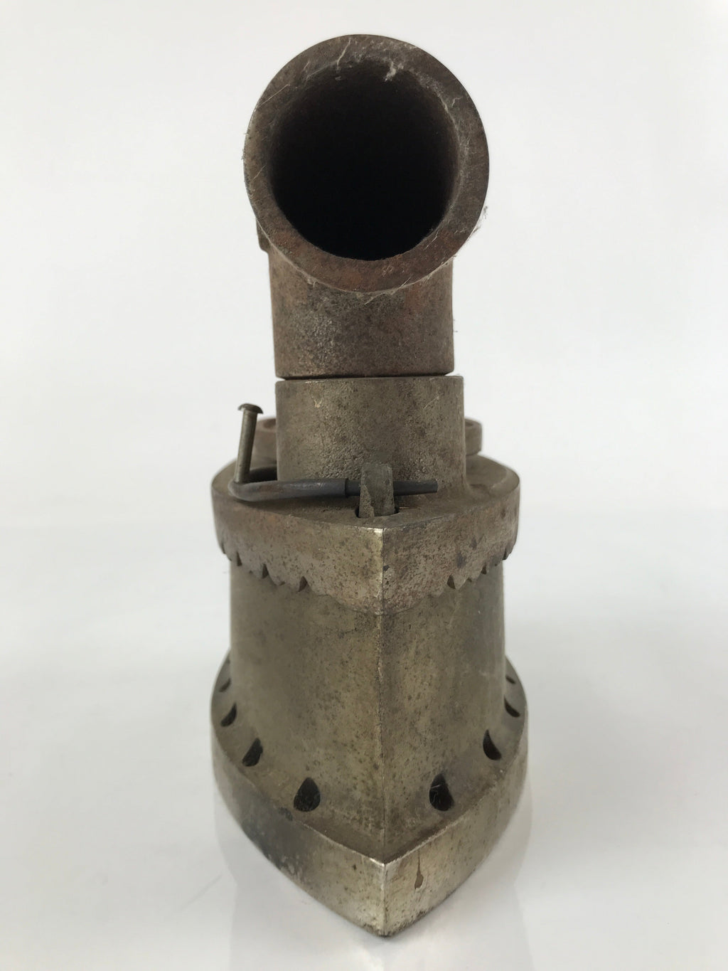 Antique 1900 Japanese Sad Iron Charcoal Chimney Wood Handle Cherry Blossom JK687