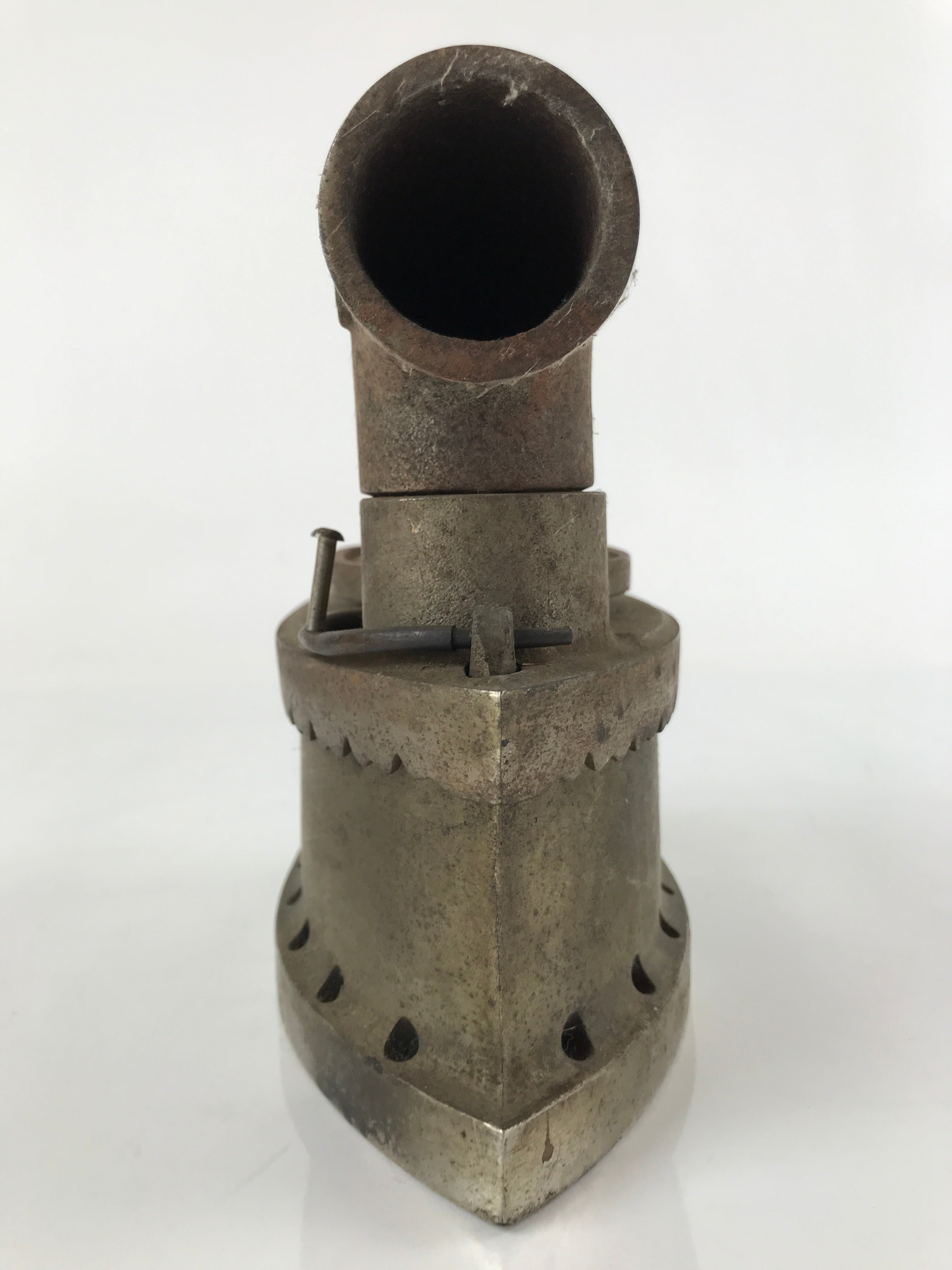 Antique 1900 Japanese Sad Iron Charcoal Chimney Wood Handle Cherry Blossom JK687
