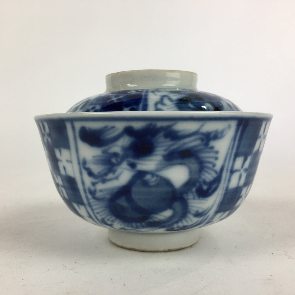 Antique C1824 Japanese Koimari Lidded Teacup Yunomi Blue White PP971