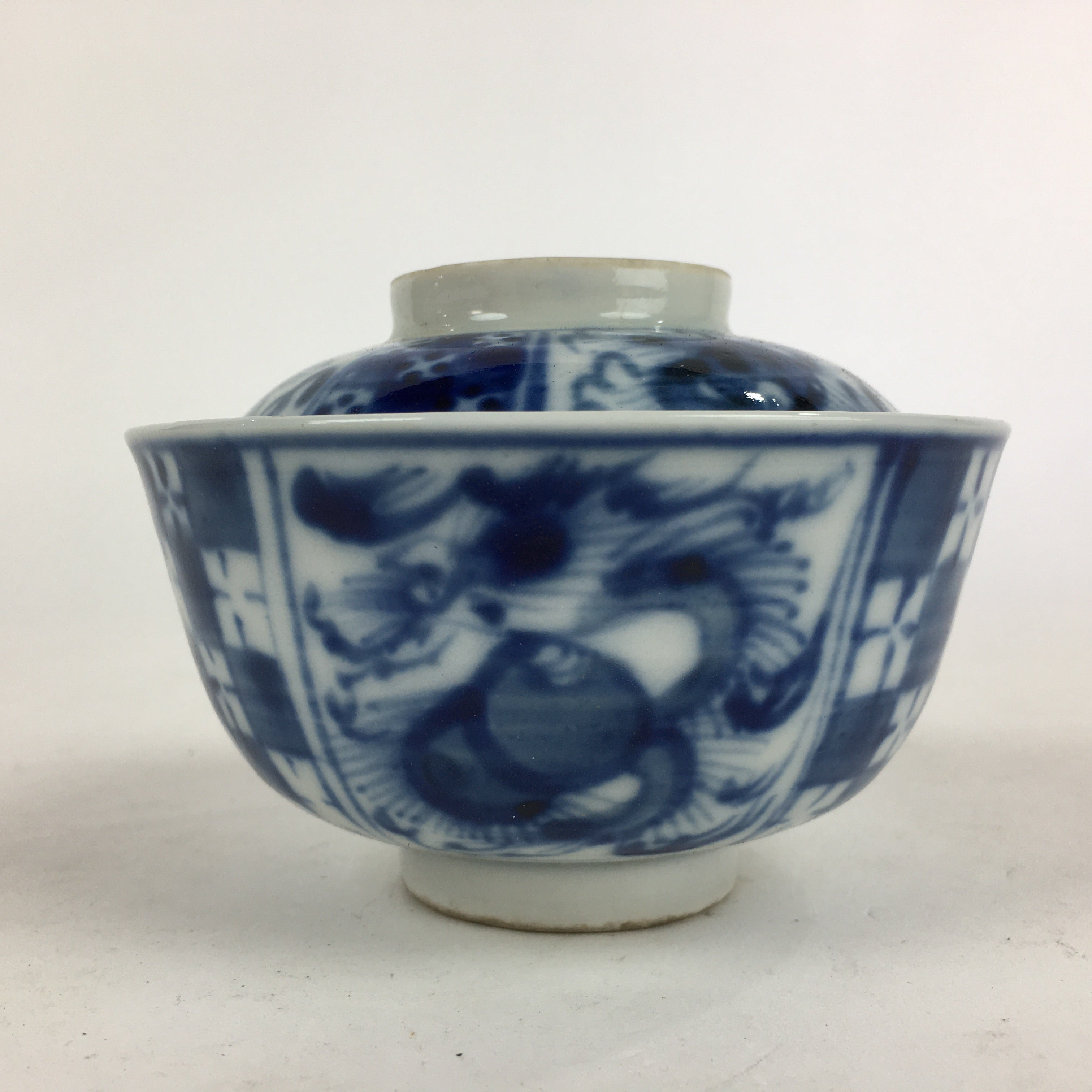 Antique C1824 Japanese Koimari Lidded Teacup Yunomi Blue White PP971