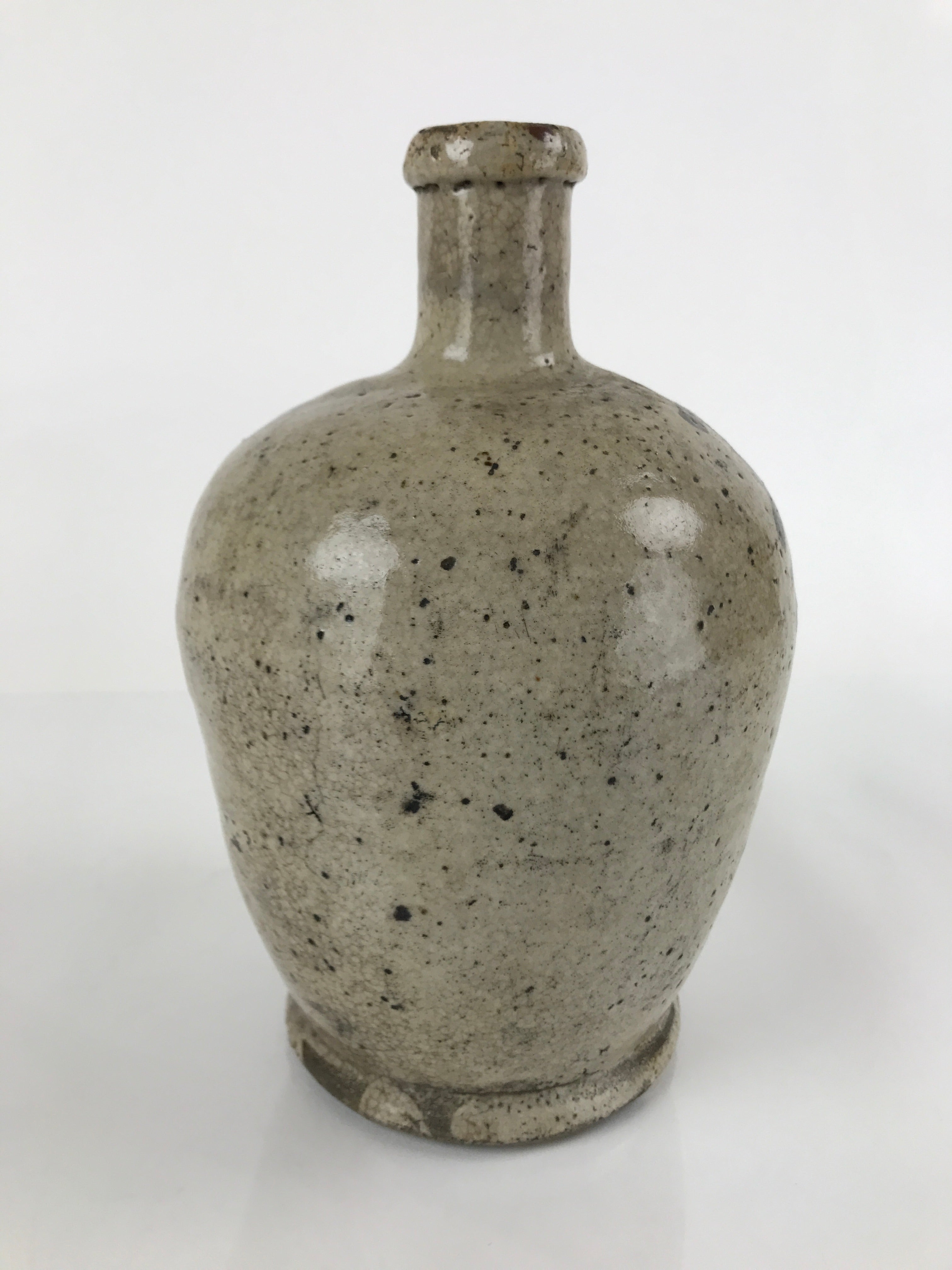 Antique C1880 Japanese Ceramic Sake Bottle Kayoi-Tokkuri Gray Black Kanji TS630