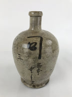 Antique C1880 Japanese Ceramic Sake Bottle Kayoi-Tokkuri Gray Black Kanji TS630