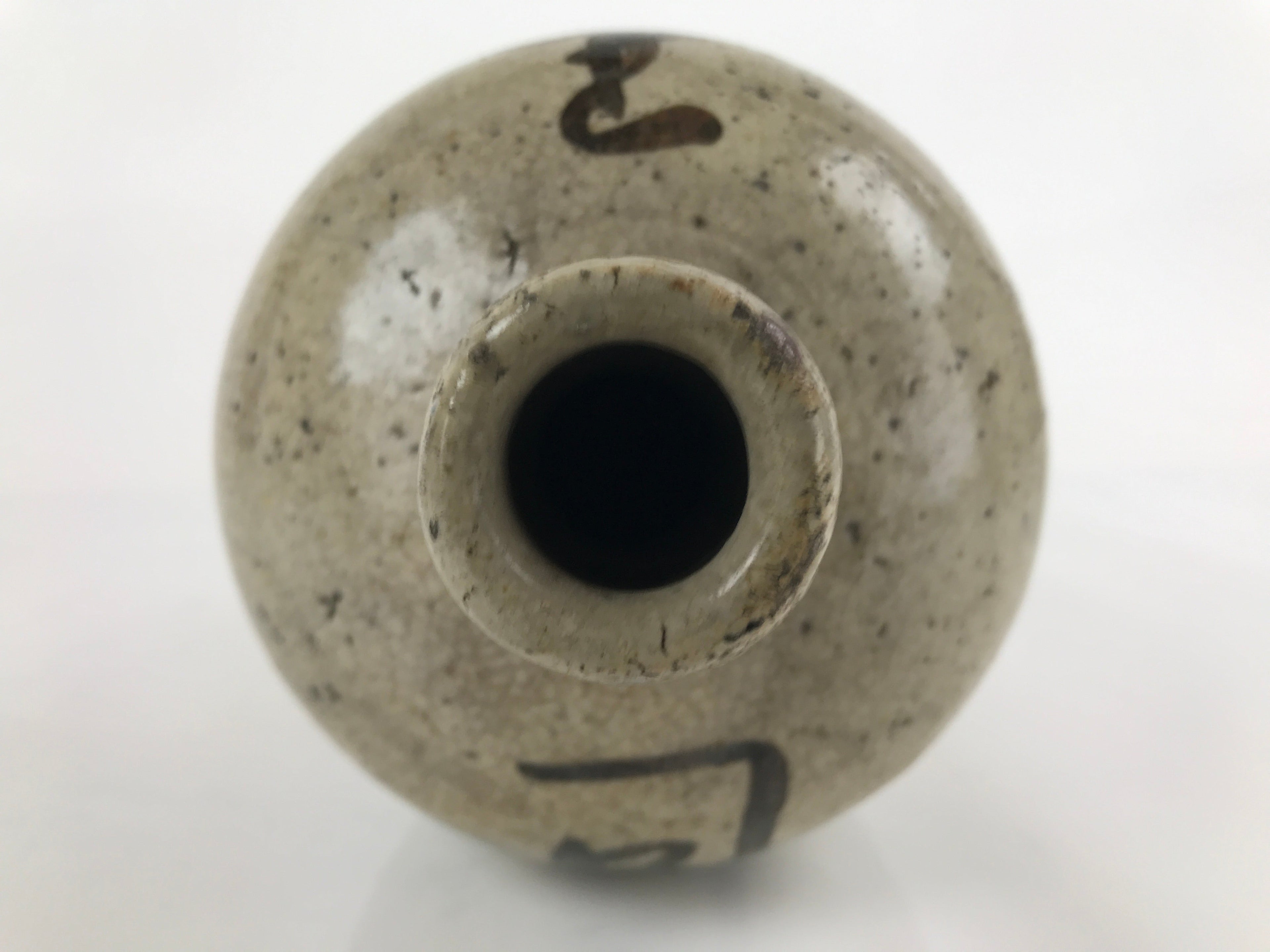 Antique C1880 Japanese Ceramic Sake Bottle Kayoi-Tokkuri Gray Black Kanji TS630