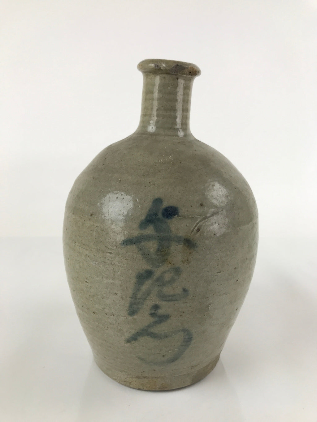 Antique C1880 Japanese Ceramic Sake Bottle Kayoi-Tokkuri Gray Blue Kanji TS629