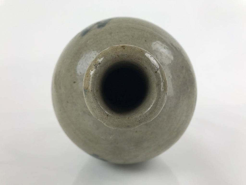 Antique C1880 Japanese Ceramic Sake Bottle Kayoi-Tokkuri Gray Blue Kanji TS629