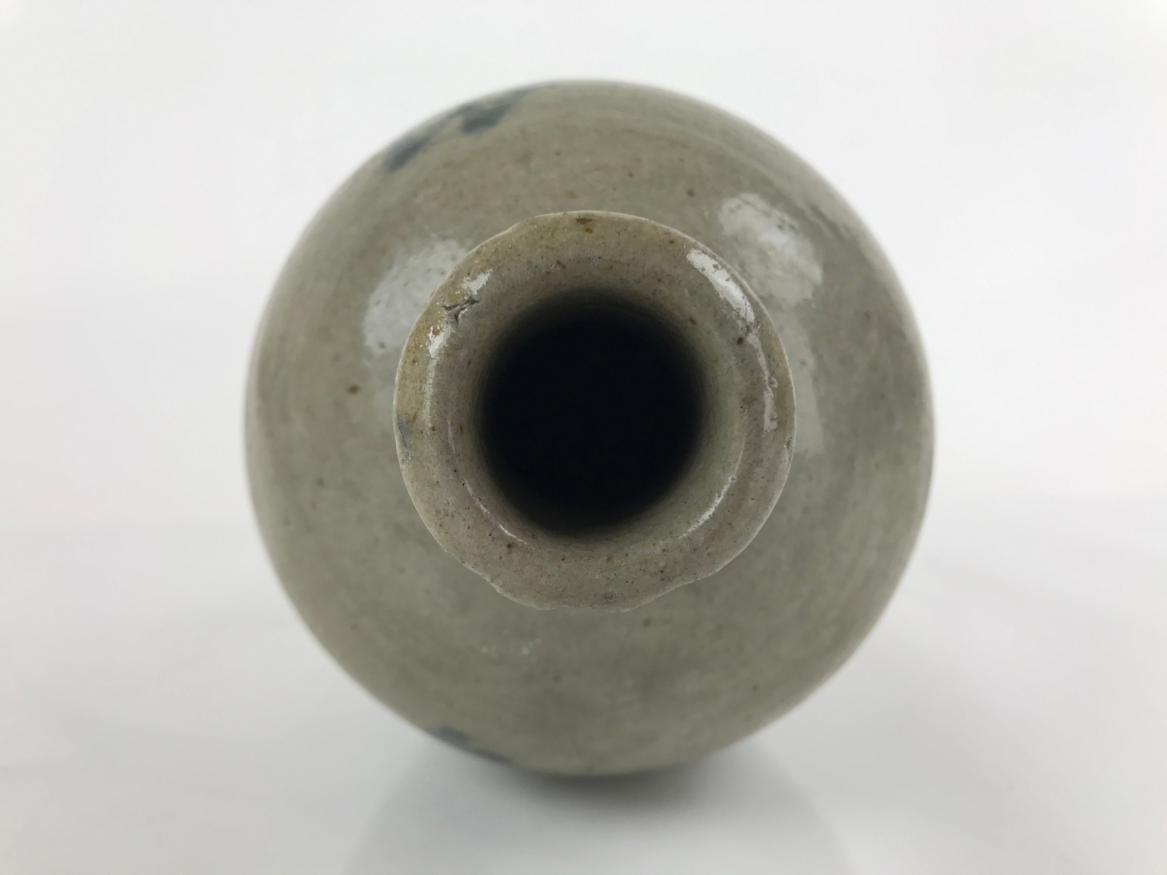Antique C1880 Japanese Ceramic Sake Bottle Kayoi-Tokkuri Gray Blue Kanji TS629