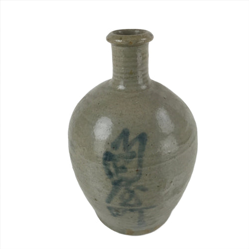 Antique C1880 Japanese Ceramic Sake Bottle Kayoi-Tokkuri Gray Blue Kanji TS629