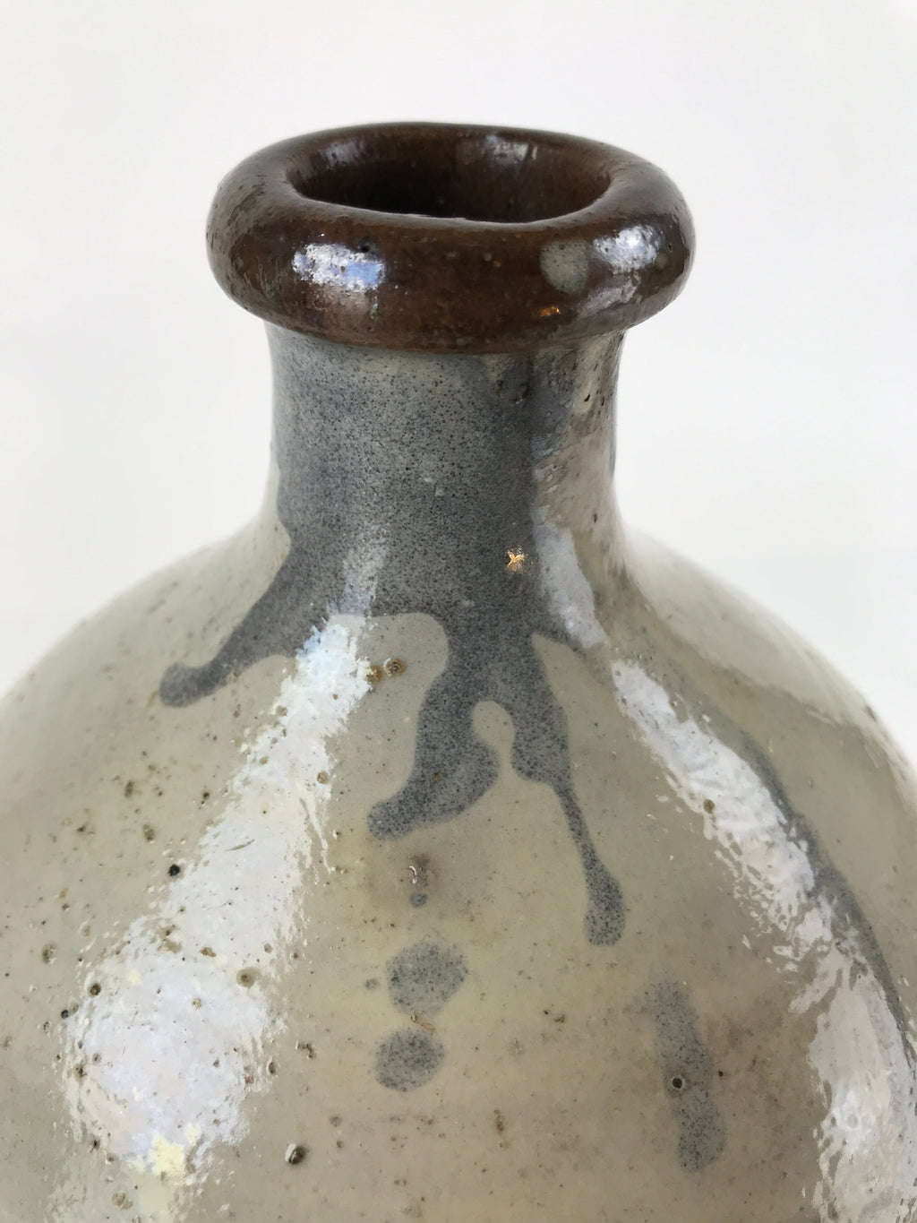 Antique C1880 Japanese Ceramic Sake Bottle Kayoi-Tokkuri Gray Blue Kanji TS632