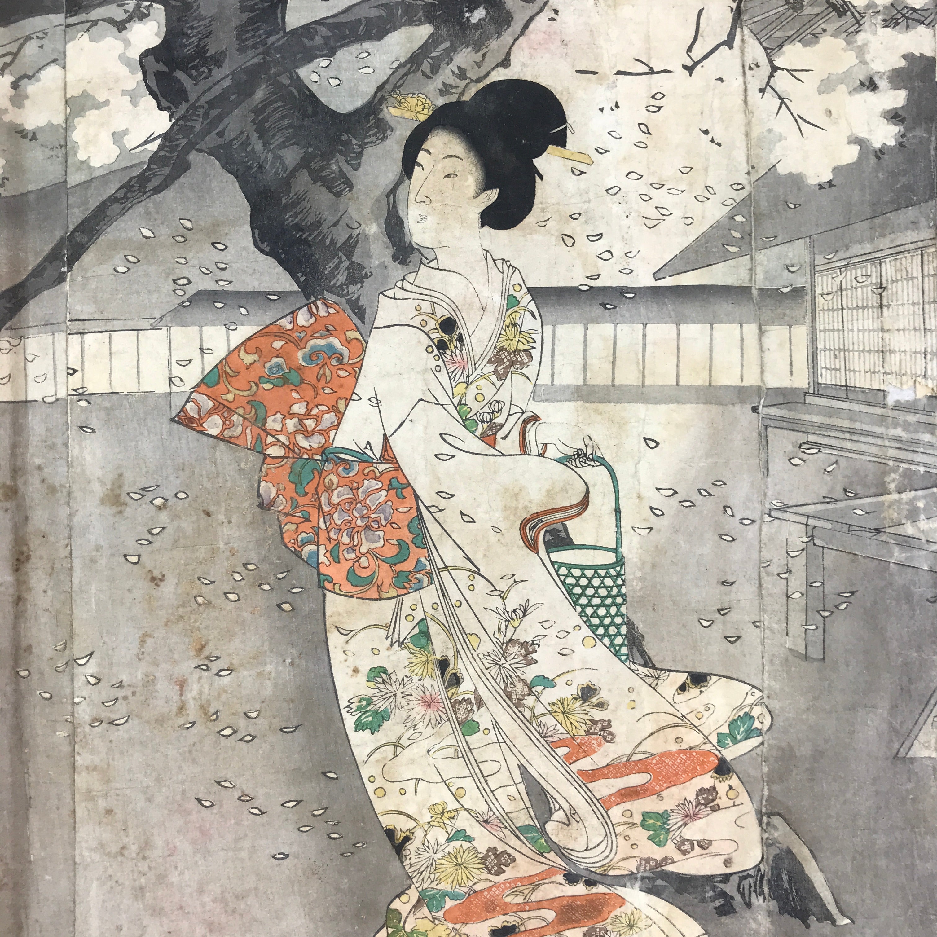Antique C1880 Japanese Ukiyoe Woodblock Print Chikanobu Yoshu Chiyoda FL246