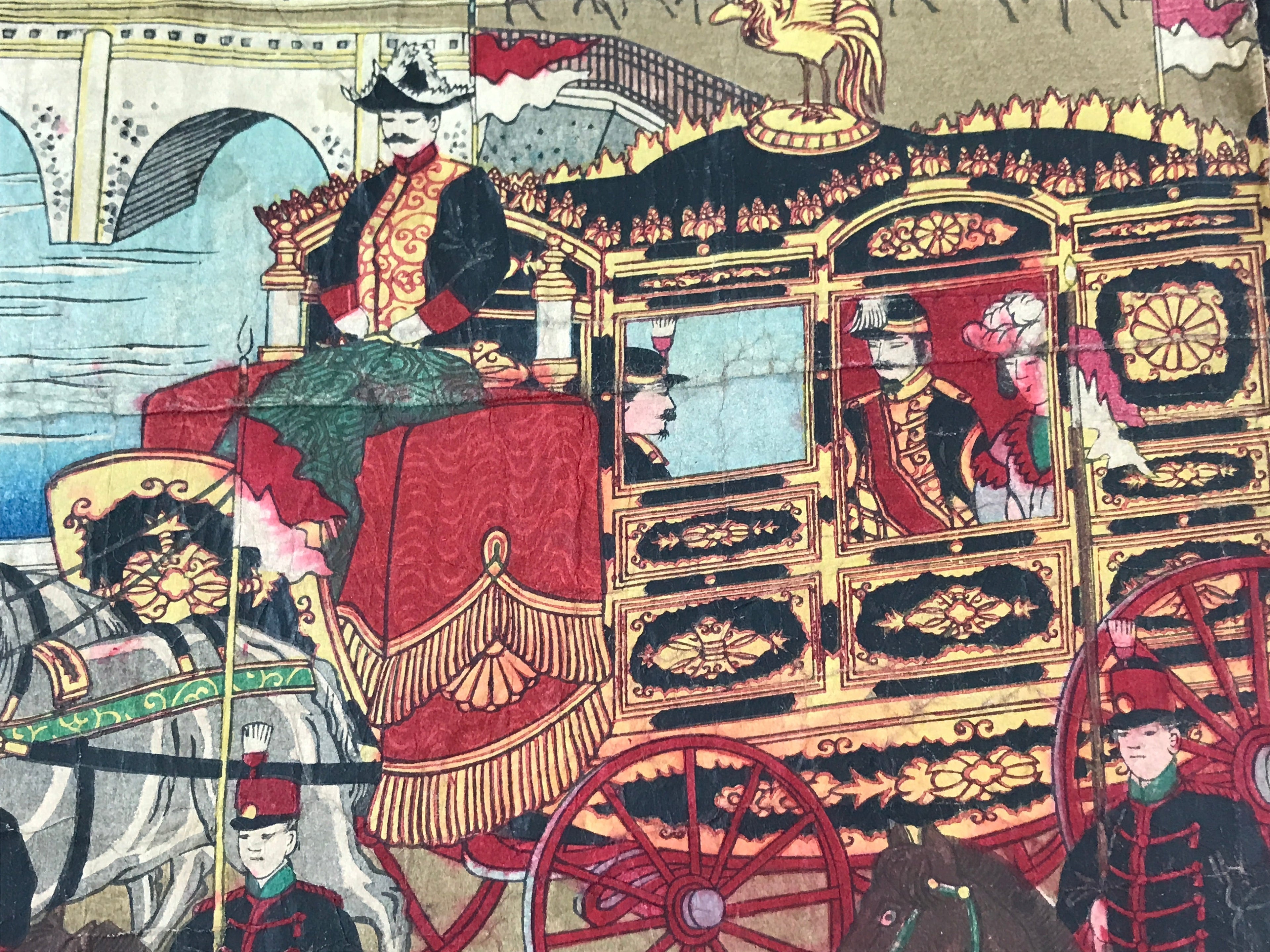 Antique C1880 Japanese Ukiyoe Woodblock Print Gate Of New Imperial Palace FL234