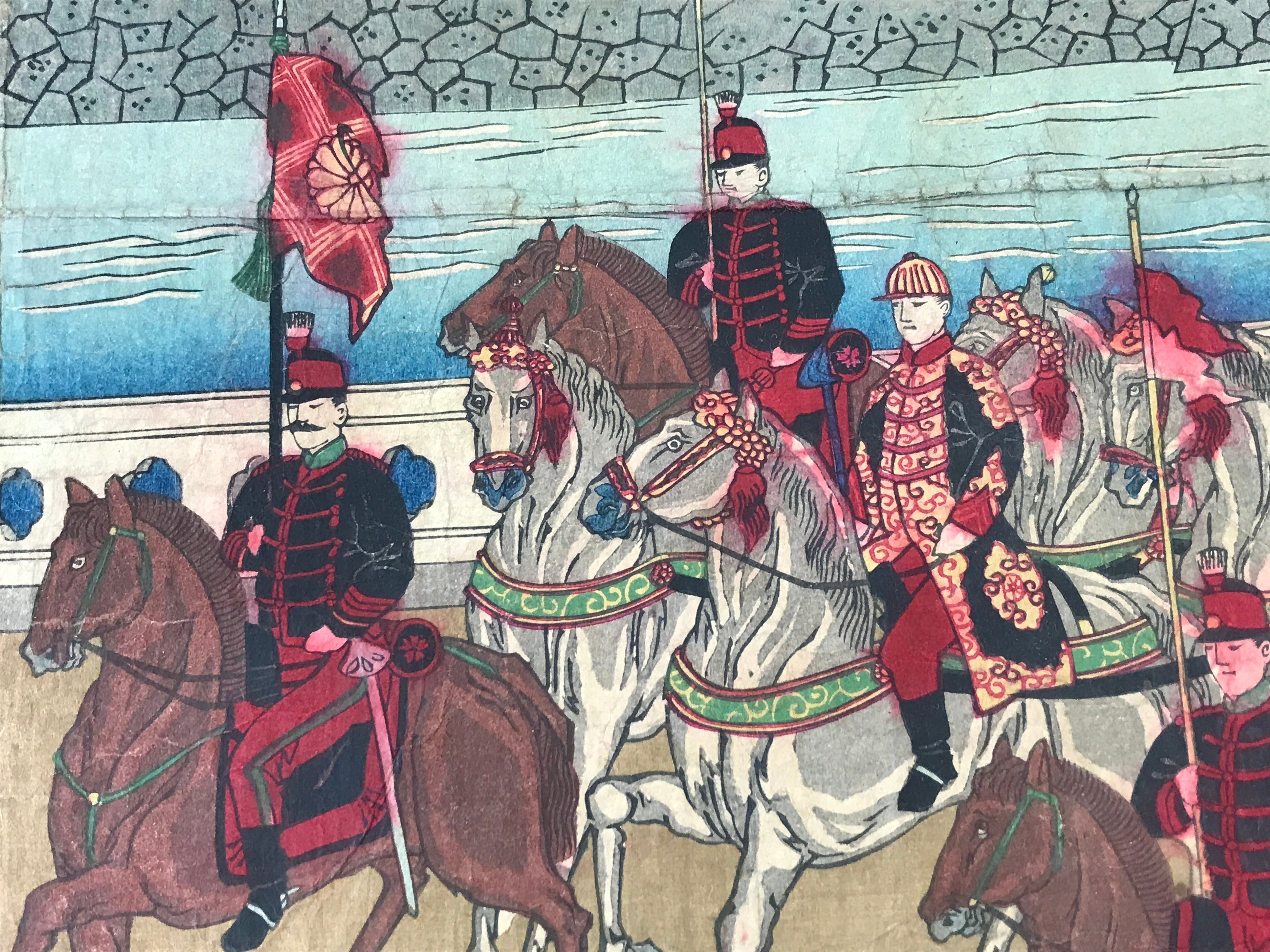 Antique C1880 Japanese Ukiyoe Woodblock Print Gate Of New Imperial Palace FL234