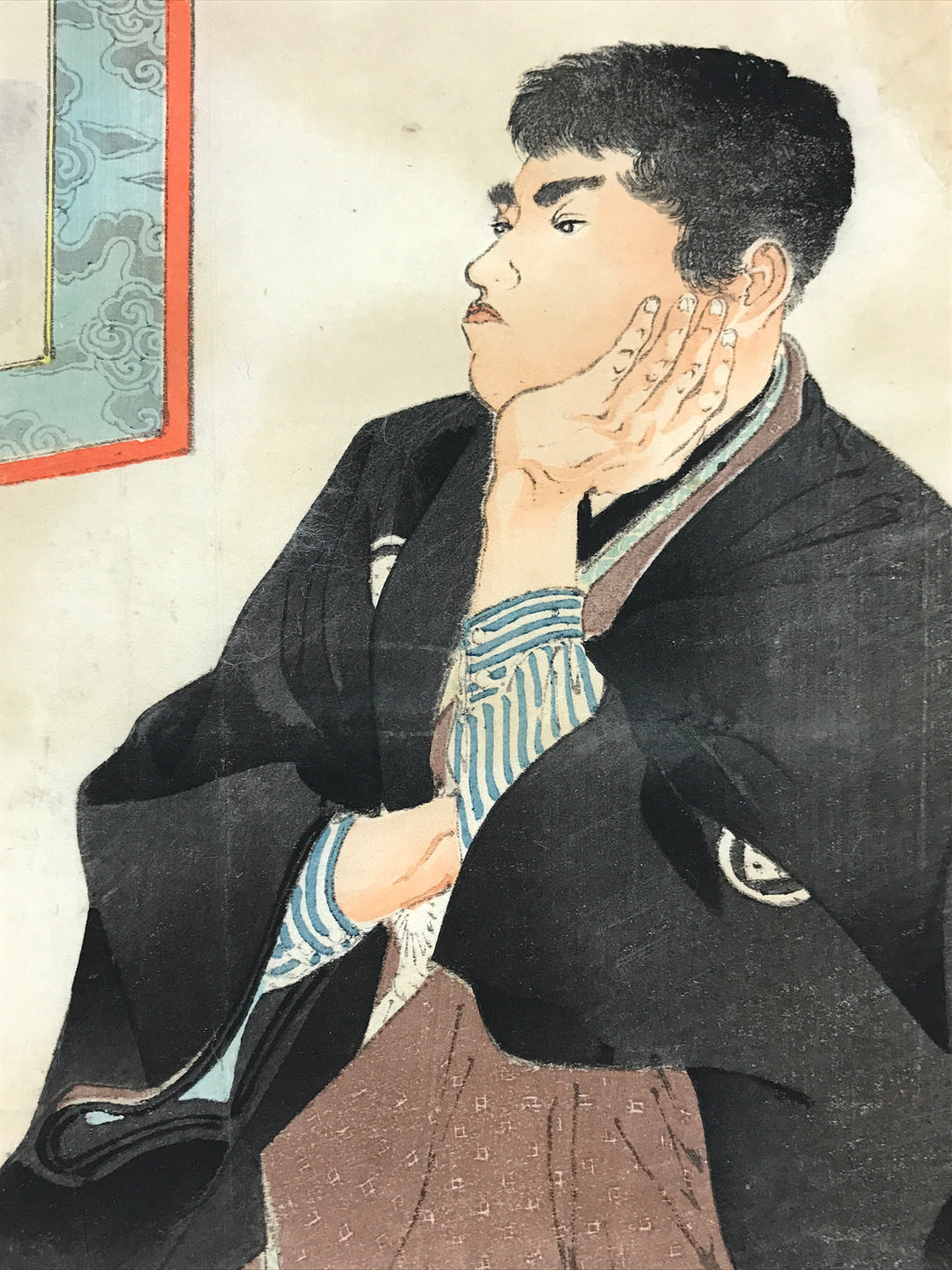Antique C1880 Japanese Ukiyoe Woodblock Print Kimono Tiger Red Seal FL244