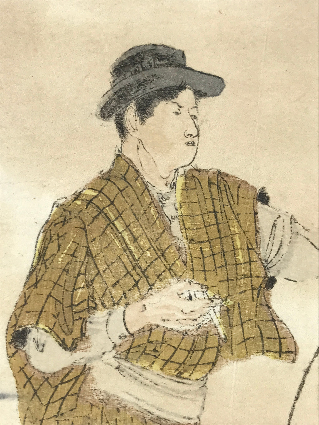 Antique C1880 Japanese Ukiyoe Woodblock Print Men Kimono Red Seal FL238