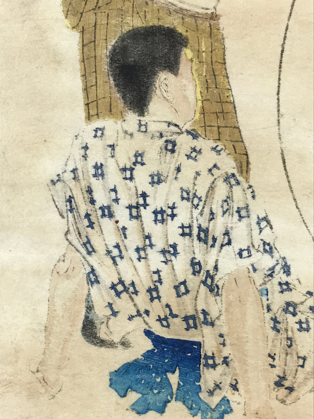 Antique C1880 Japanese Ukiyoe Woodblock Print Men Kimono Red Seal FL238