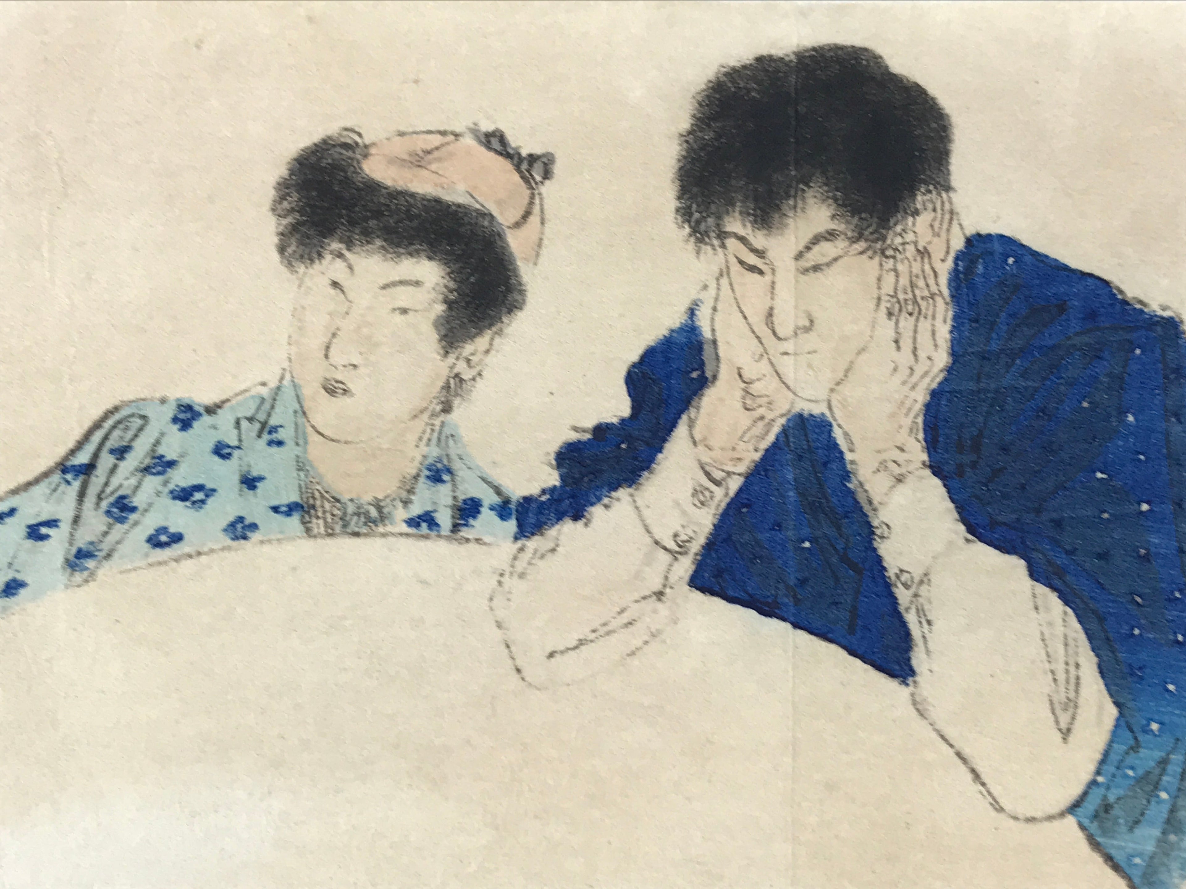 Antique C1880 Japanese Ukiyoe Woodblock Print Men Kimono Red Seal FL238