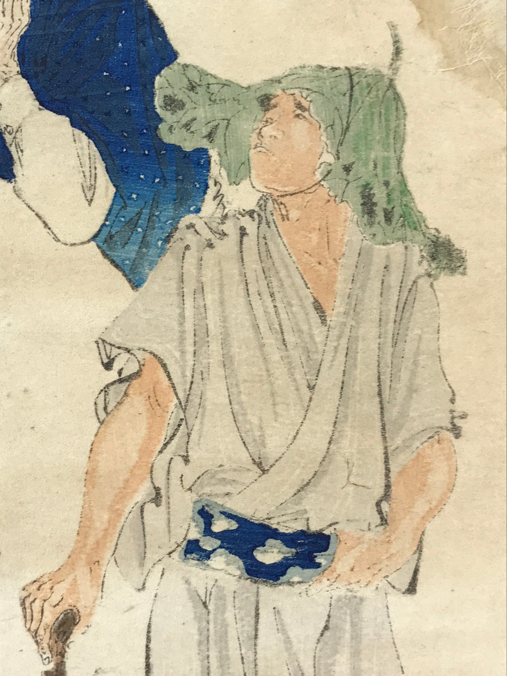 Antique C1880 Japanese Ukiyoe Woodblock Print Men Kimono Red Seal FL238