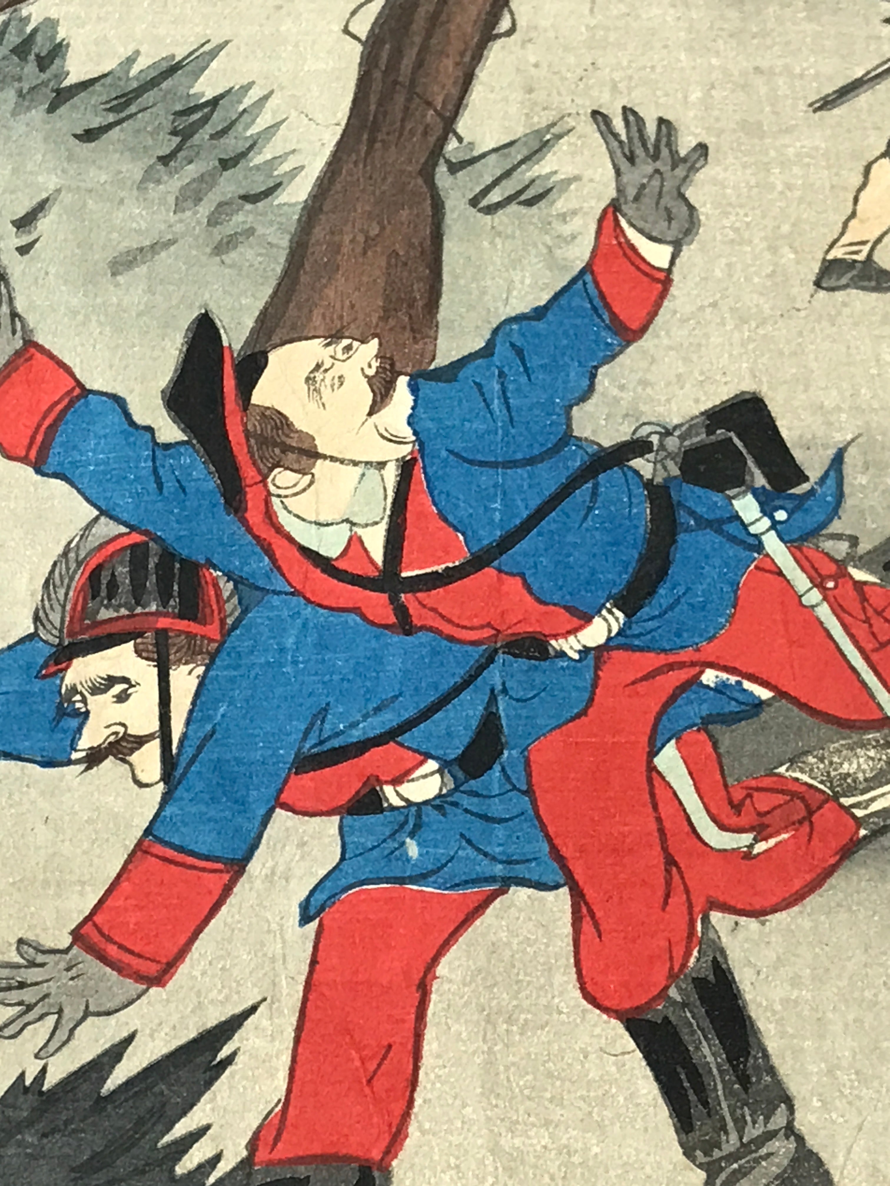 Antique C1880 Japanese Ukiyoe Woodblock Print Rosetsu Japan Russia Train FL233
