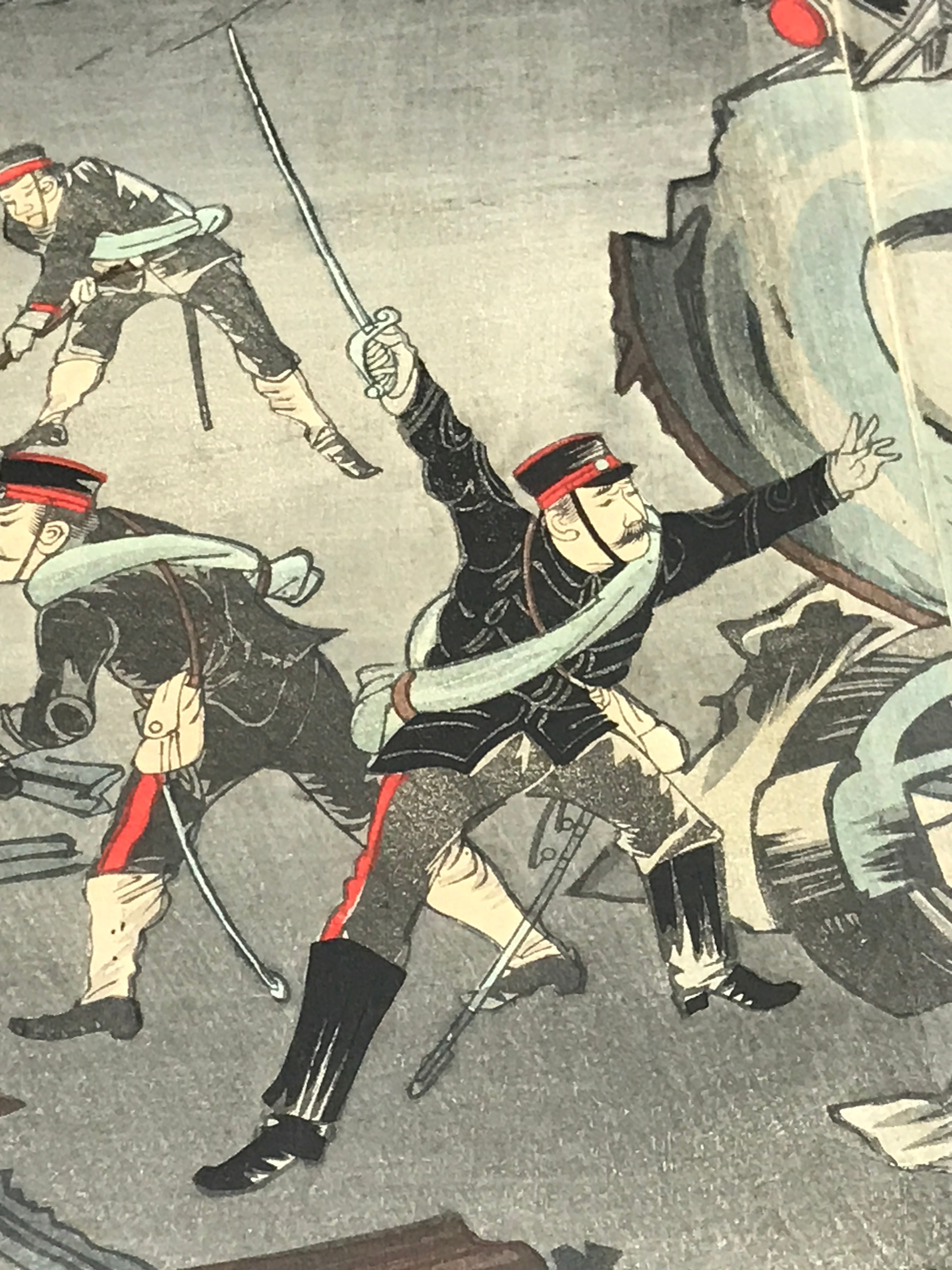 Antique C1880 Japanese Ukiyoe Woodblock Print Rosetsu Japan Russia Train FL233