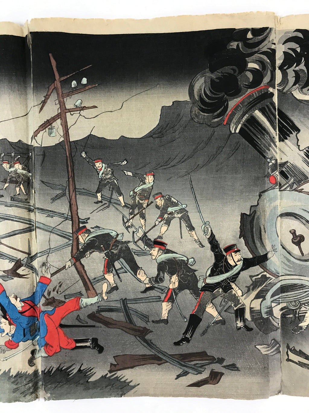 Antique C1880 Japanese Ukiyoe Woodblock Print Rosetsu Japan Russia Train FL233