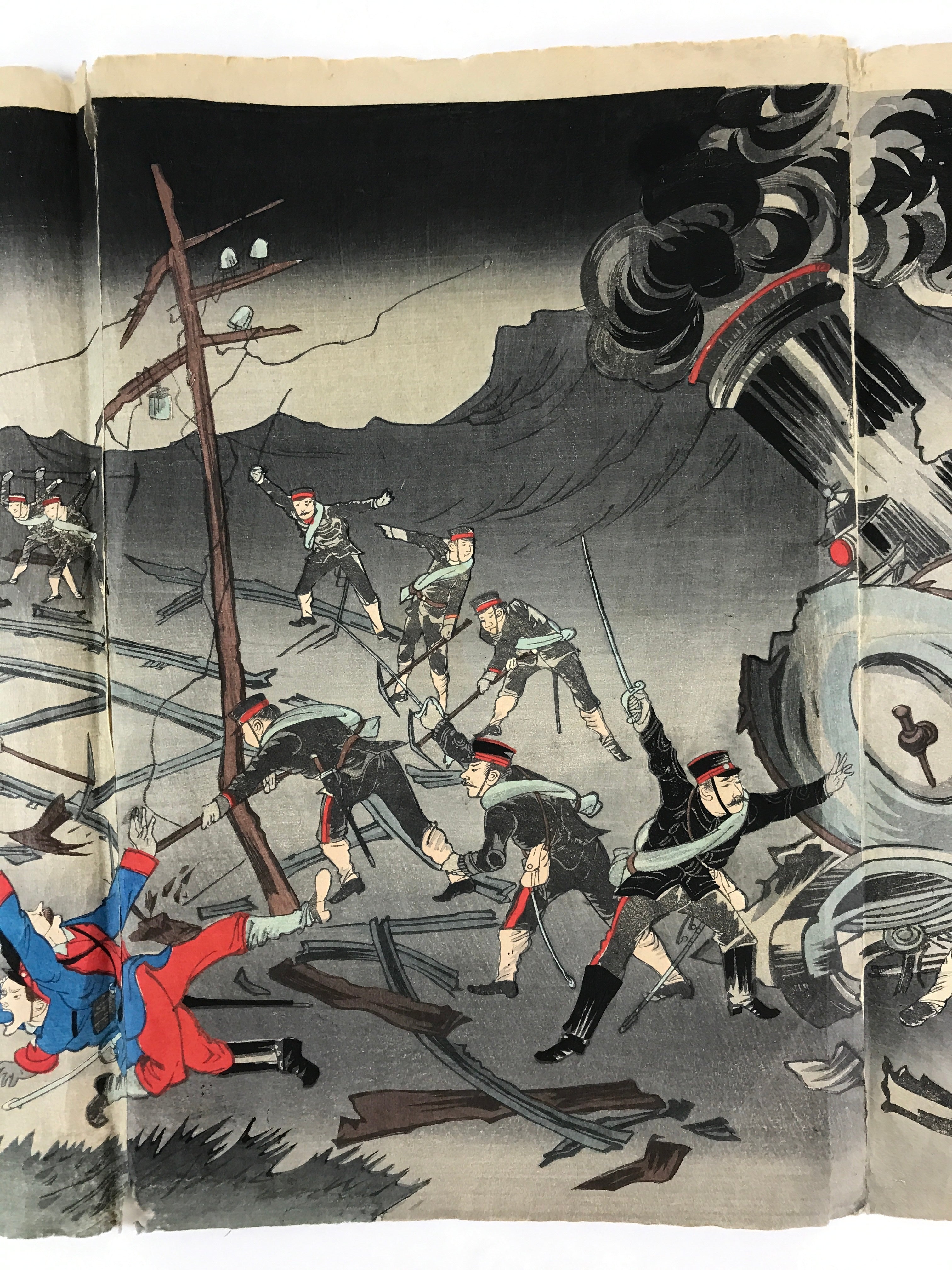 Antique C1880 Japanese Ukiyoe Woodblock Print Rosetsu Japan Russia Train FL233