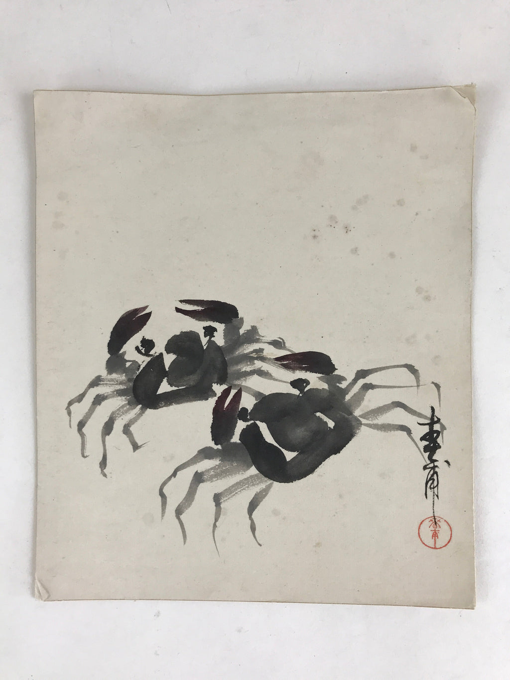 Antique C1900 Japanese Art Paper Small Shikishi Paper Black Ink Picture Crab Kan