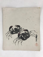 Antique C1900 Japanese Art Paper Small Shikishi Paper Black Ink Picture Crab Kan
