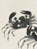 Antique C1900 Japanese Art Paper Small Shikishi Paper Black Ink Picture Crab Kan