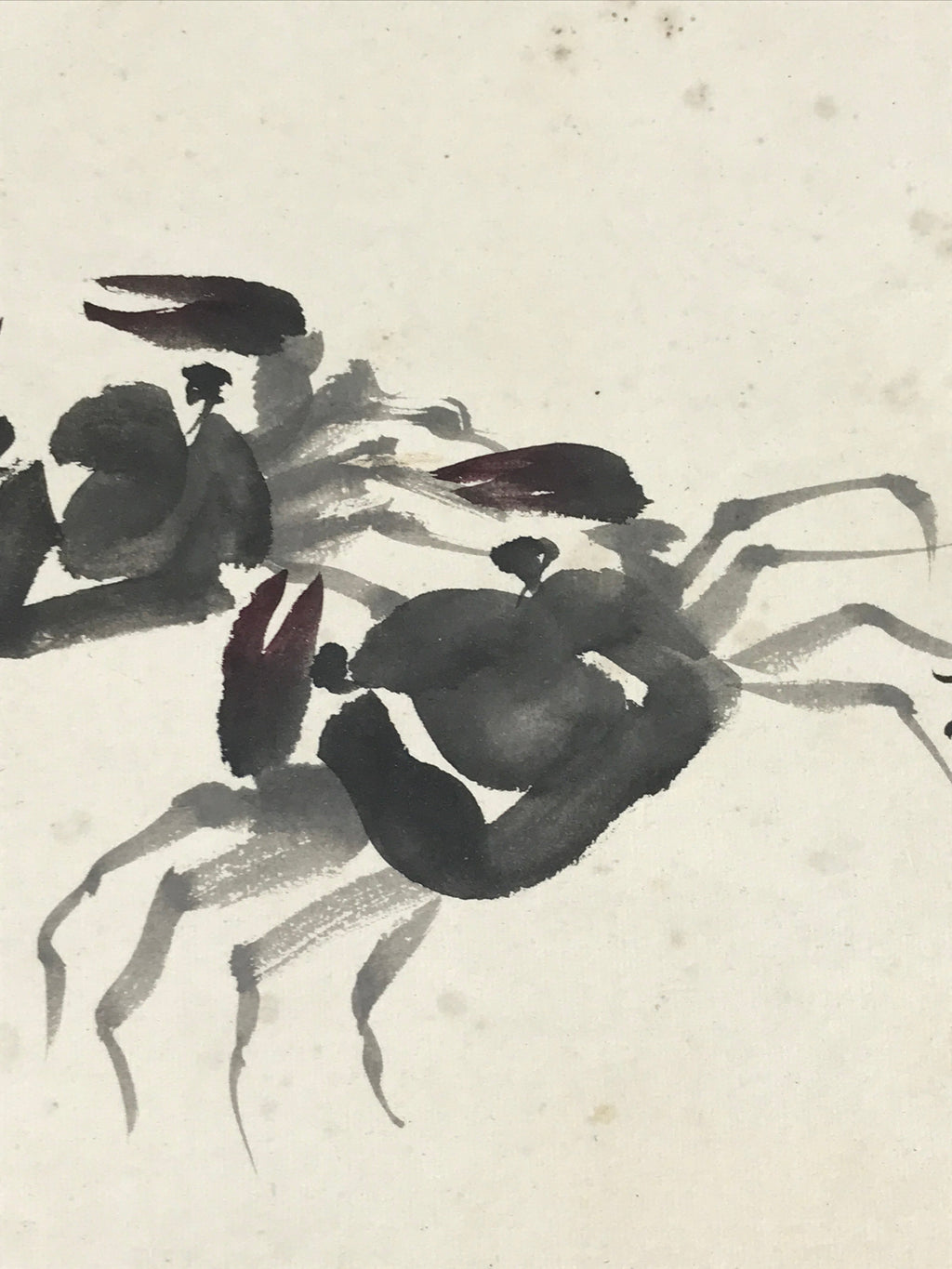 Antique C1900 Japanese Art Paper Small Shikishi Paper Black Ink Picture Crab Kan