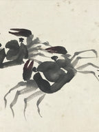 Antique C1900 Japanese Art Paper Small Shikishi Paper Black Ink Picture Crab Kan