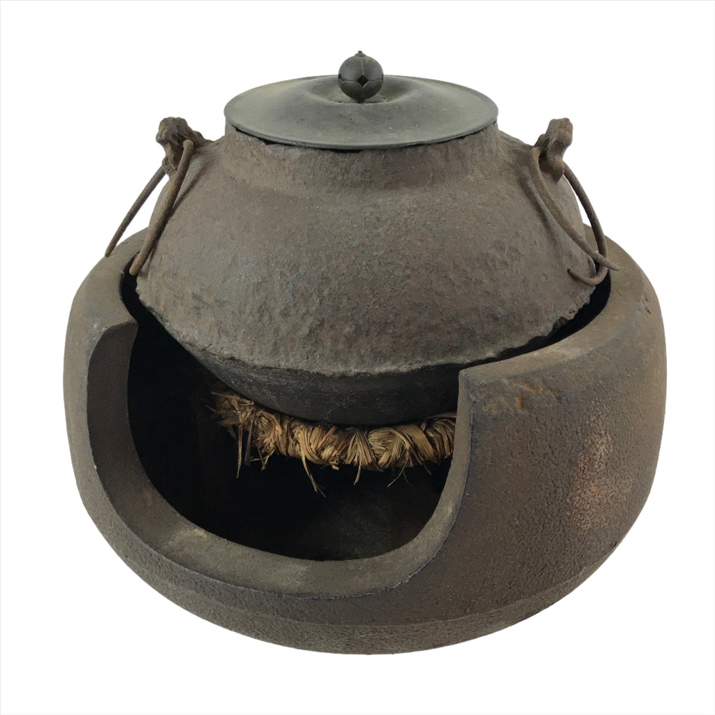 Antique C1900 Japanese Cast Iron Kettle Brazier Chagama Tea Ceremony Pot C29