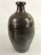 Antique C1900 Japanese Ceramic Sake Bottle Kayoi-Tokkuri Beige Kanji Brown TS746