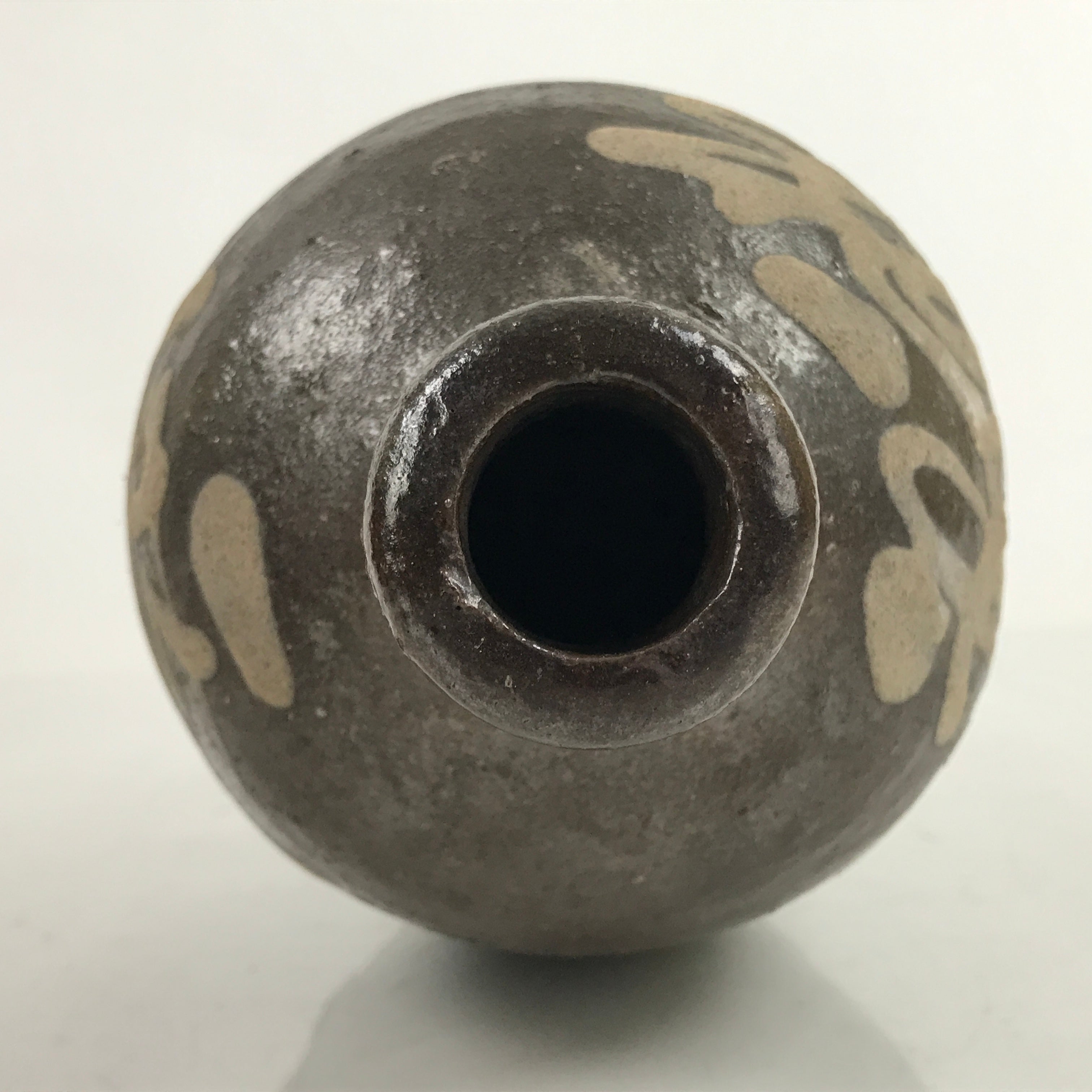 Antique C1900 Japanese Ceramic Sake Bottle Kayoi-Tokkuri Beige Kanji Brown TS746