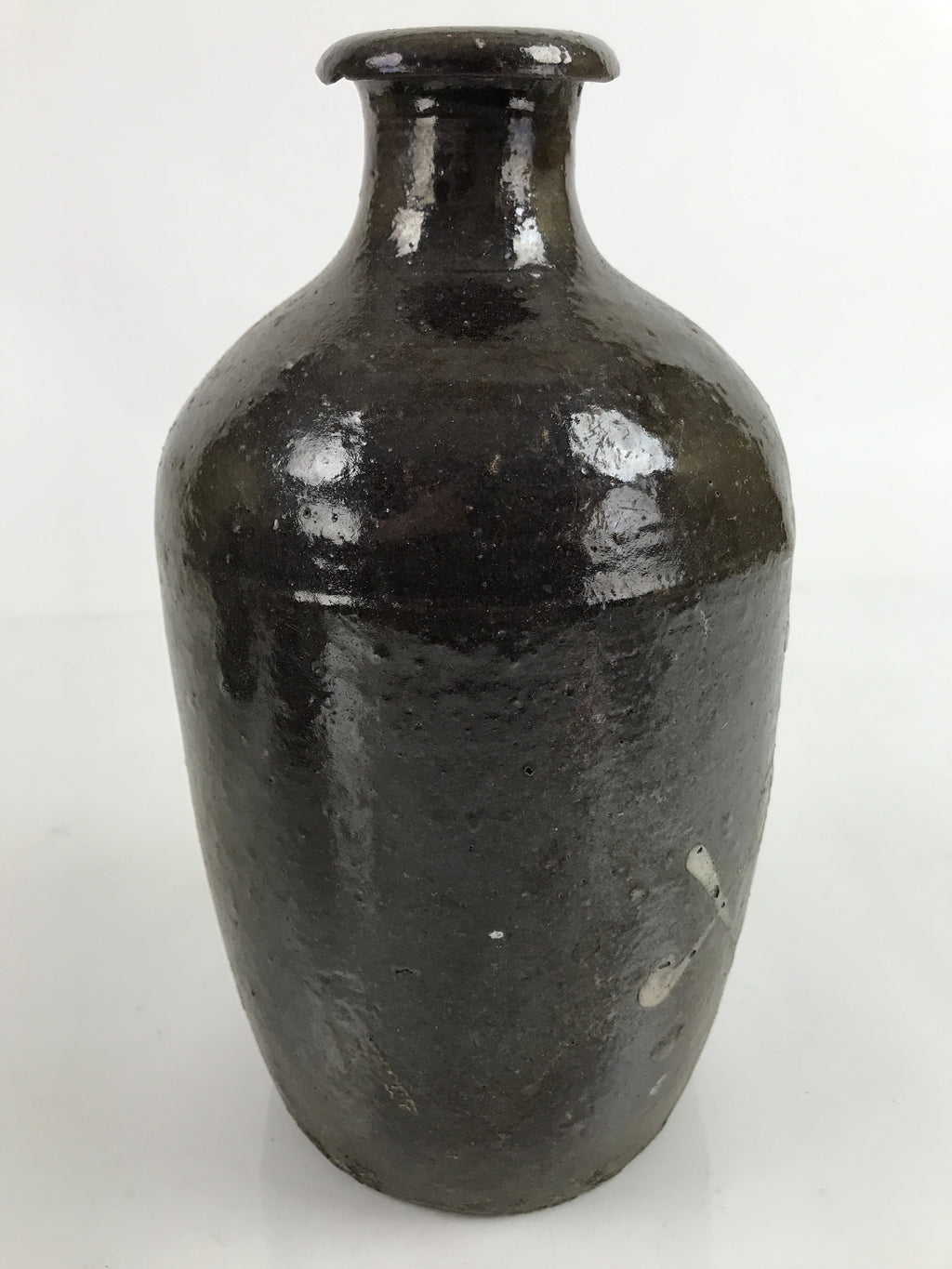 Antique C1900 Japanese Ceramic Sake Bottle Kayoi-Tokkuri Beige Kanji Brown TS747