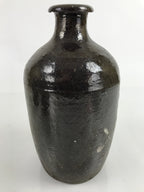 Antique C1900 Japanese Ceramic Sake Bottle Kayoi-Tokkuri Beige Kanji Brown TS747