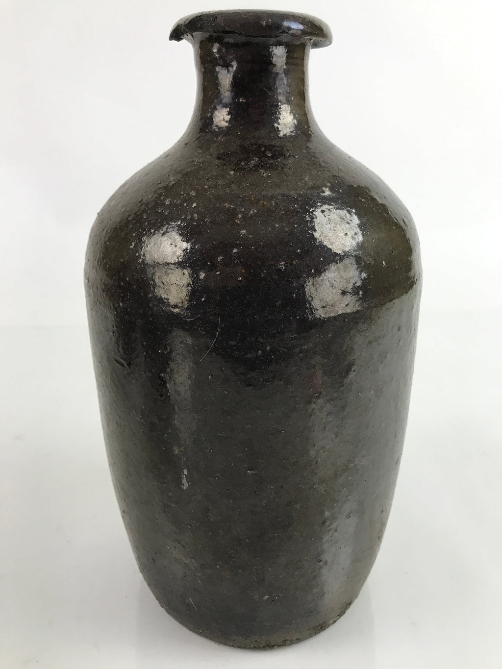 Antique C1900 Japanese Ceramic Sake Bottle Kayoi-Tokkuri Beige Kanji Brown TS747