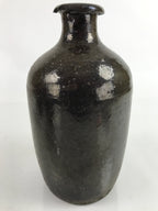 Antique C1900 Japanese Ceramic Sake Bottle Kayoi-Tokkuri Beige Kanji Brown TS747