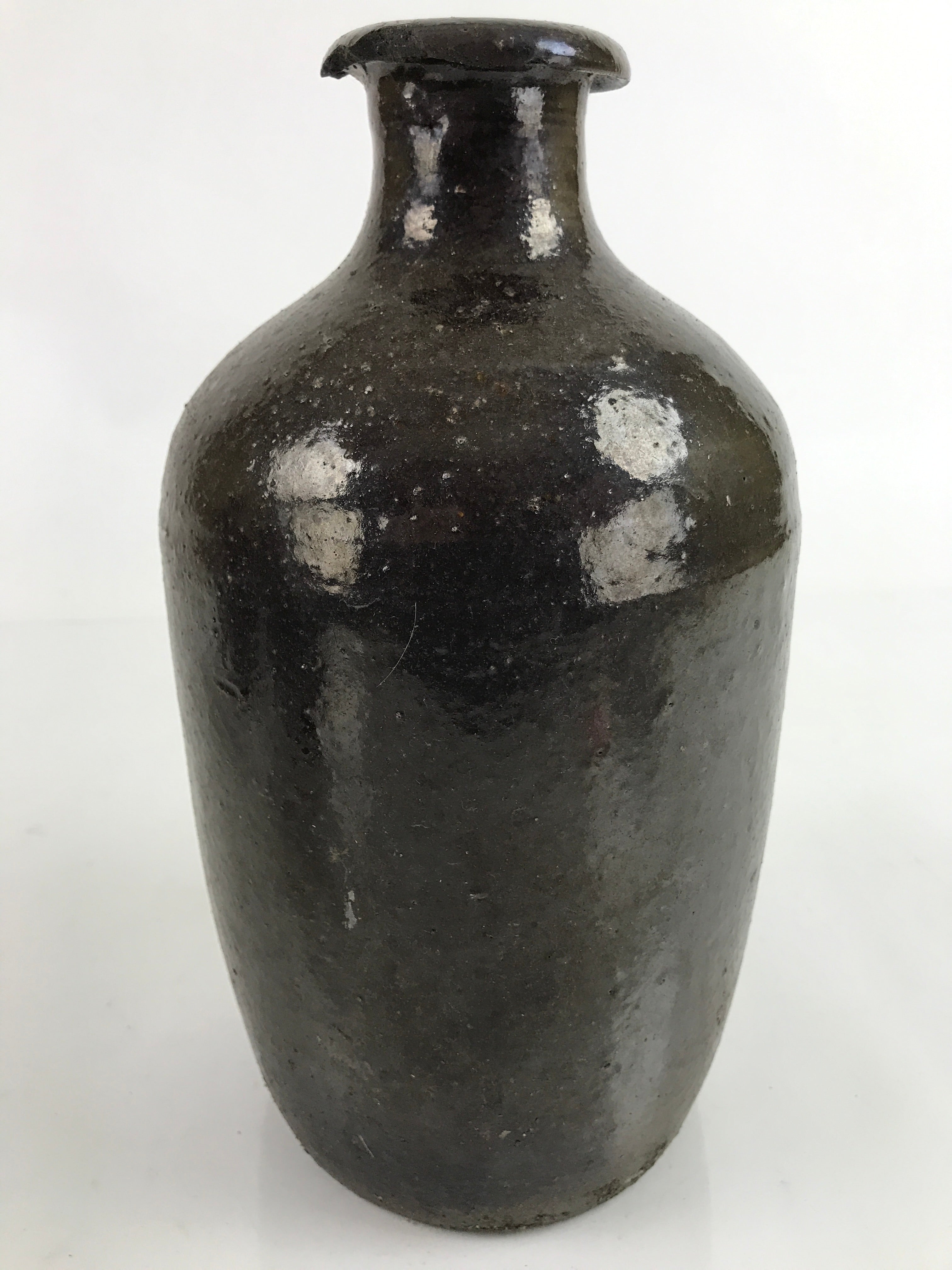 Antique C1900 Japanese Ceramic Sake Bottle Kayoi-Tokkuri Beige Kanji Brown TS747
