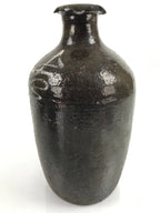 Antique C1900 Japanese Ceramic Sake Bottle Kayoi-Tokkuri Beige Kanji Brown TS747
