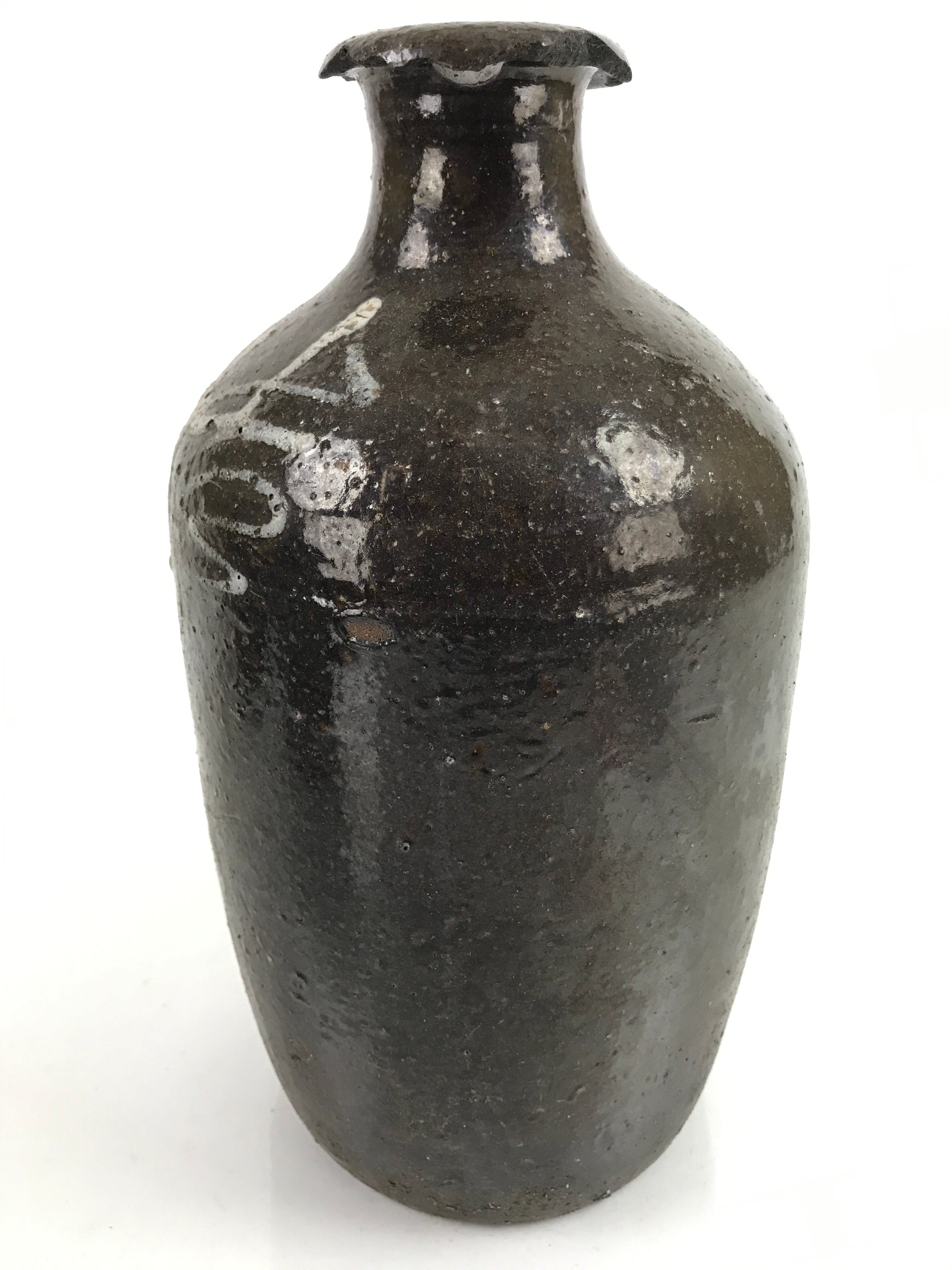 Antique C1900 Japanese Ceramic Sake Bottle Kayoi-Tokkuri Beige Kanji Brown TS747