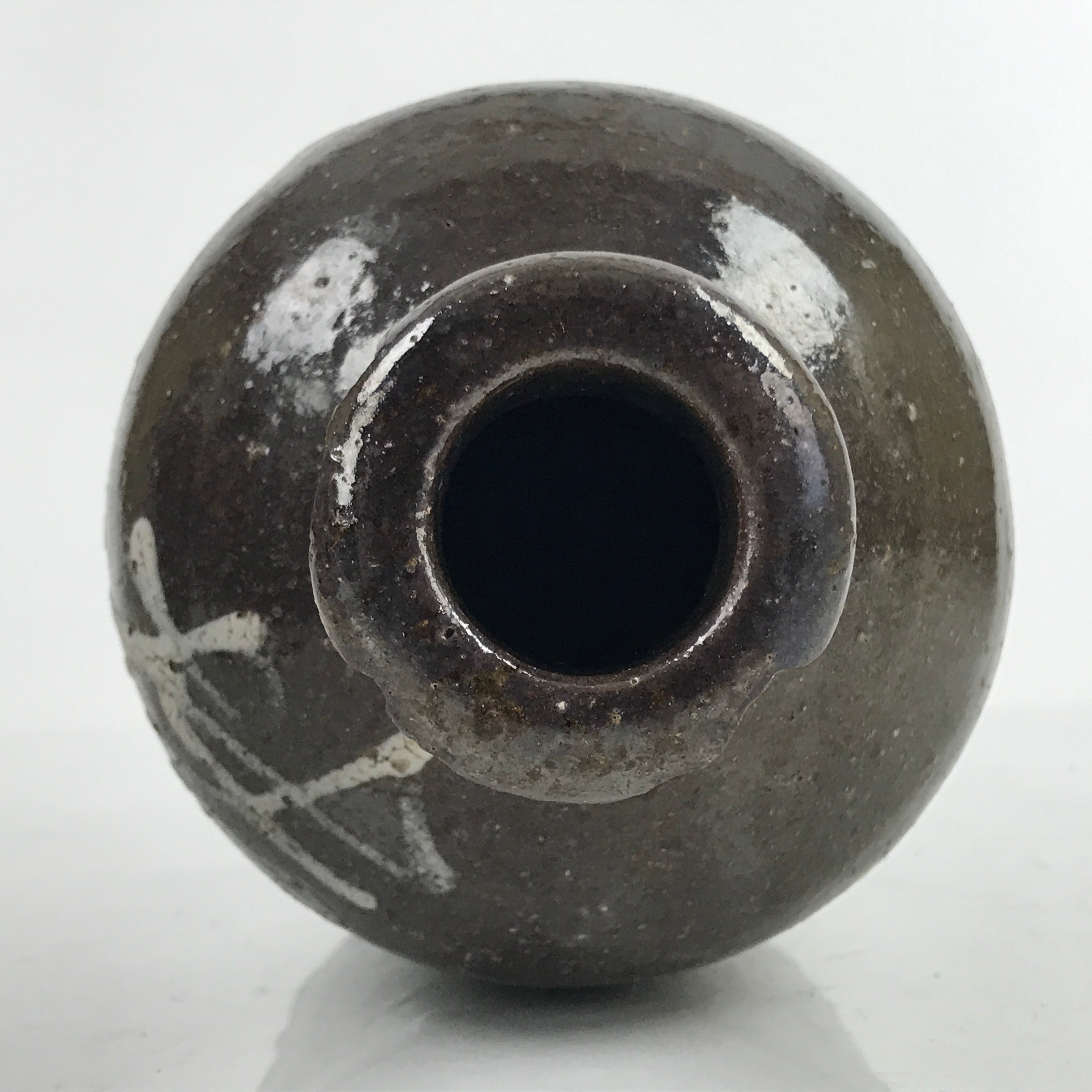 Antique C1900 Japanese Ceramic Sake Bottle Kayoi-Tokkuri Beige Kanji Brown TS747