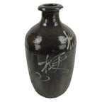Antique C1900 Japanese Ceramic Sake Bottle Kayoi-Tokkuri Beige Kanji Brown TS747