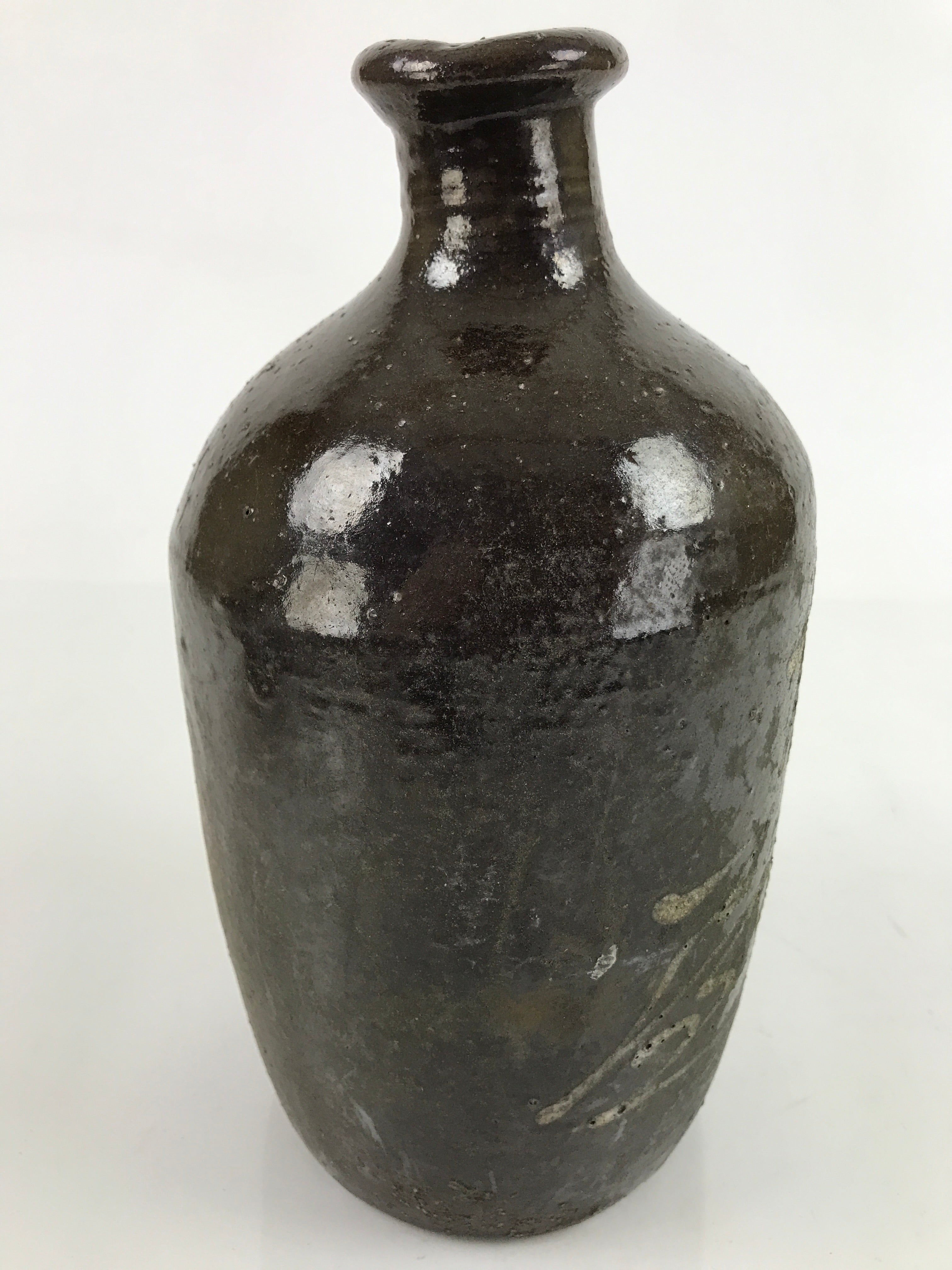 Antique C1900 Japanese Ceramic Sake Bottle Kayoi-Tokkuri Beige Kanji Brown TS748