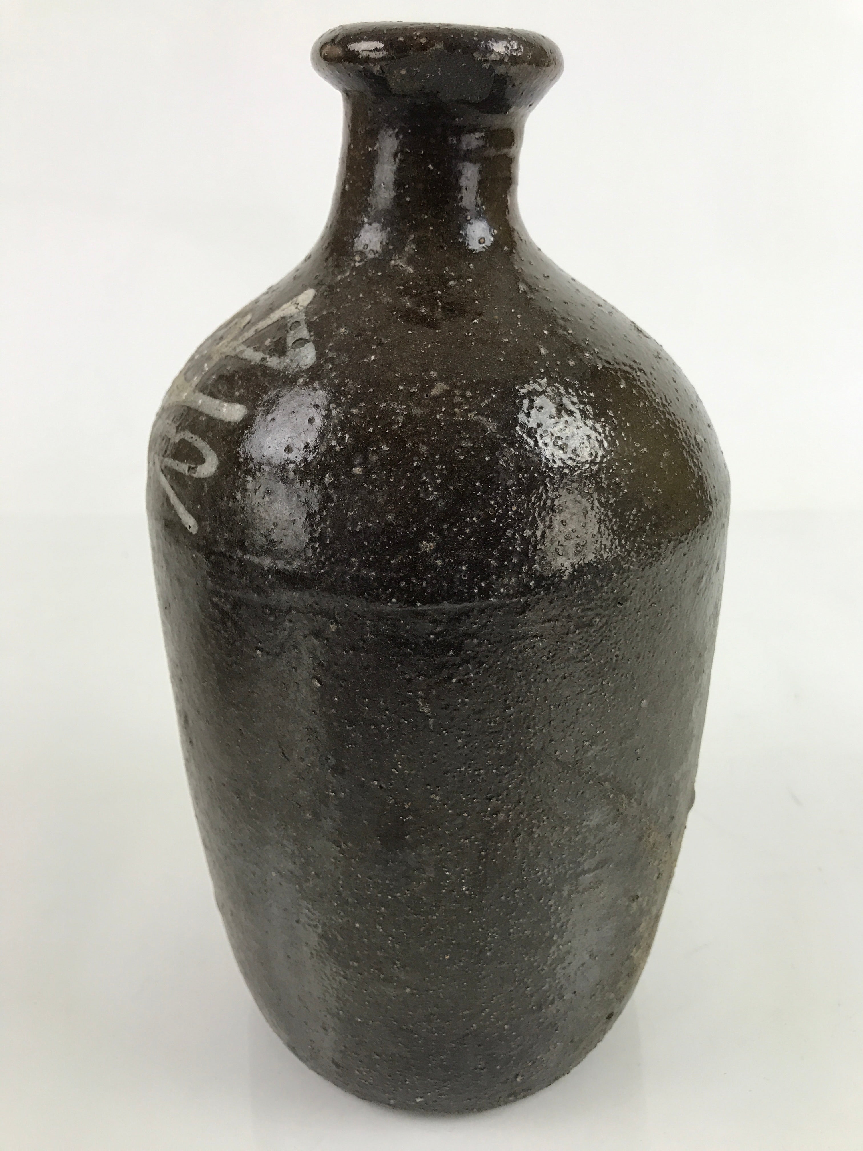 Antique C1900 Japanese Ceramic Sake Bottle Kayoi-Tokkuri Beige Kanji Brown TS748