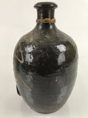 Antique C1900 Japanese Ceramic Sake Bottle Kayoi-Tokkuri Beige Kanji Brown TS751