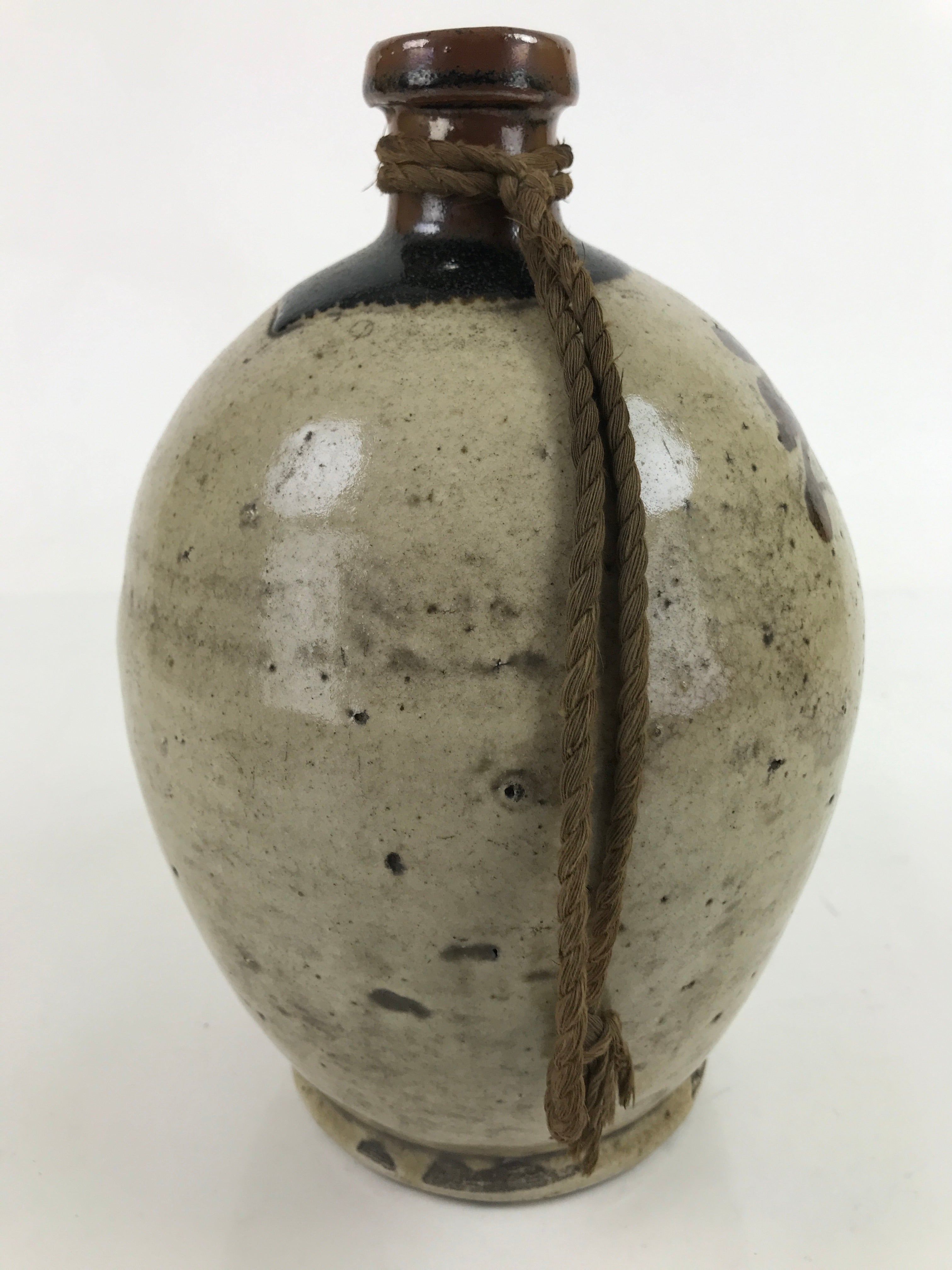 Antique C1900 Japanese Ceramic Sake Bottle Kayoi-Tokkuri Beige Kanji Brown TS754