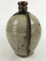 Antique C1900 Japanese Ceramic Sake Bottle Kayoi-Tokkuri Beige Kanji Brown TS754