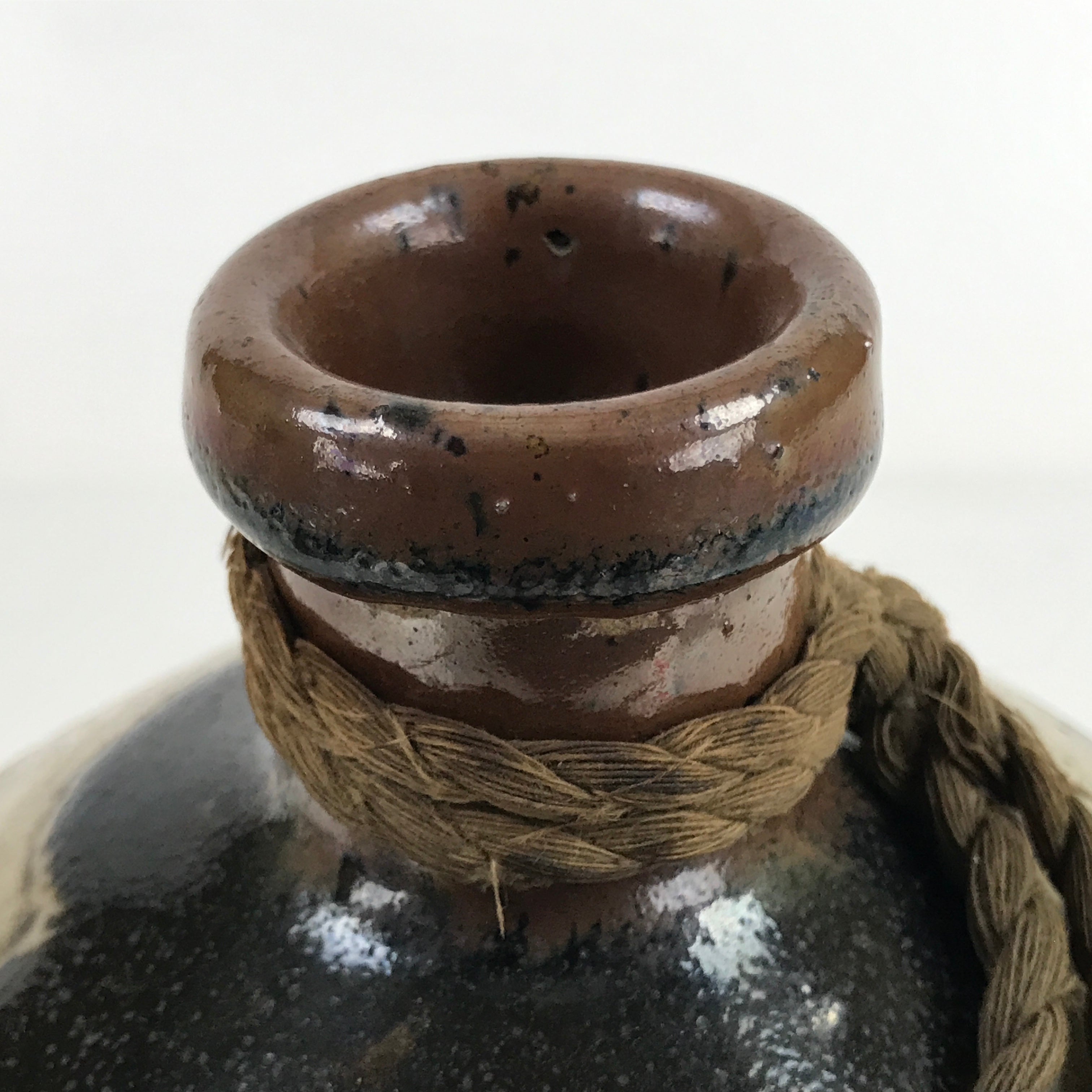 Antique C1900 Japanese Ceramic Sake Bottle Kayoi-Tokkuri Beige Kanji Brown TS754