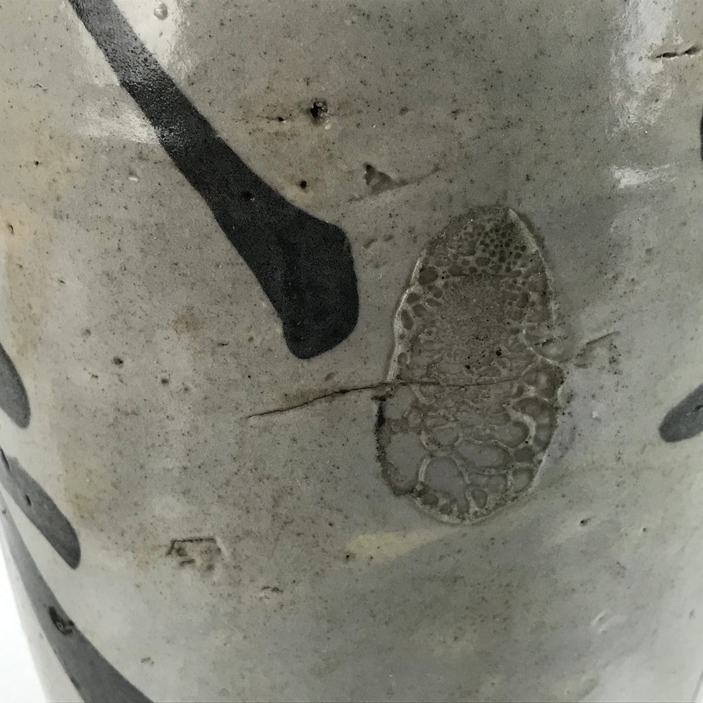Antique C1900 Japanese Ceramic Sake Bottle Kayoi-Tokkuri Black Kanji Gray TS666