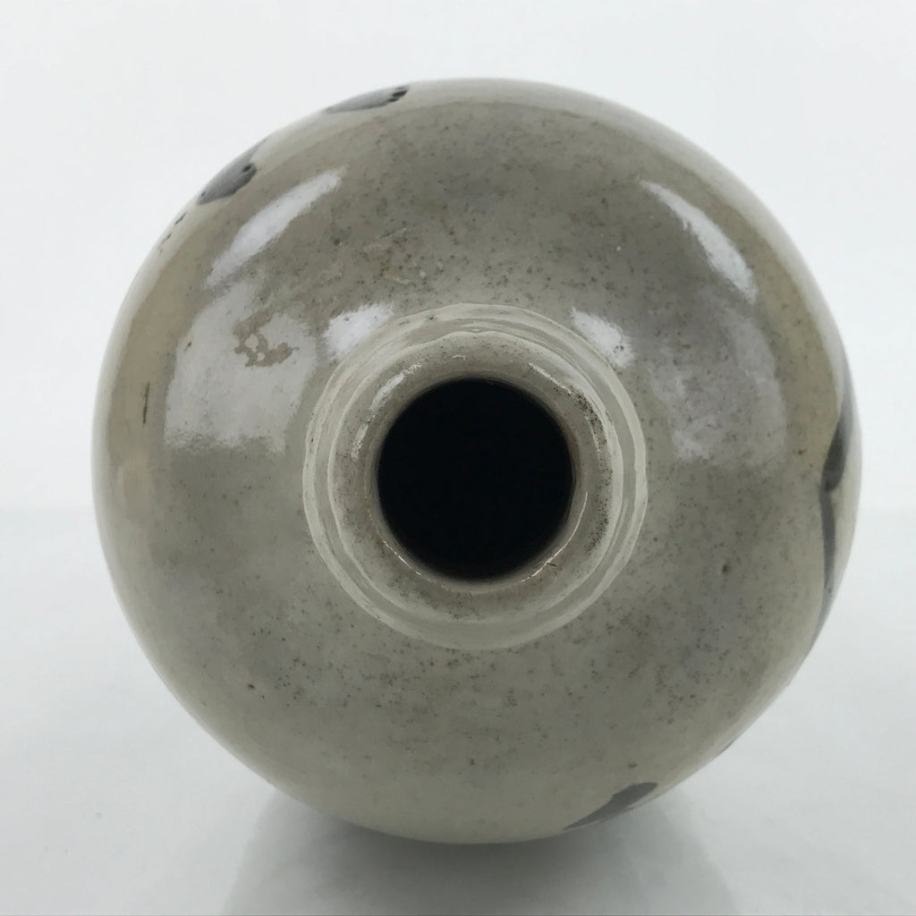 Antique C1900 Japanese Ceramic Sake Bottle Kayoi-Tokkuri Black Kanji Gray TS666